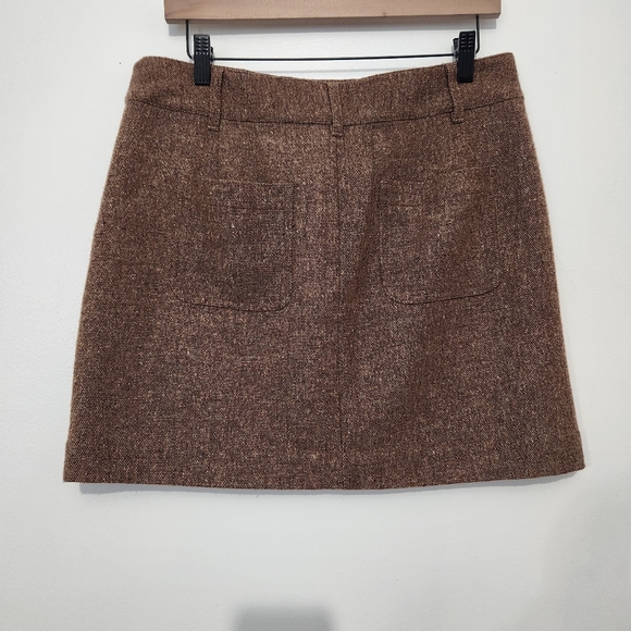 Loft Wool Blend Button Skirt Womens Size 8 Brown Tweed A-Line Fall Academia - Picture 6 of 10